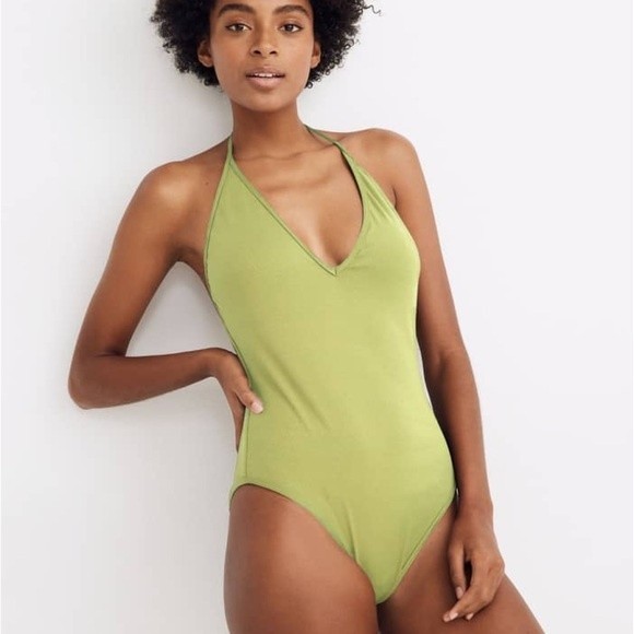 NWT Madewell Second Wave Ribbed Halter One-Piece Swimsuit in Exotic Pear - Picture 1 of 13